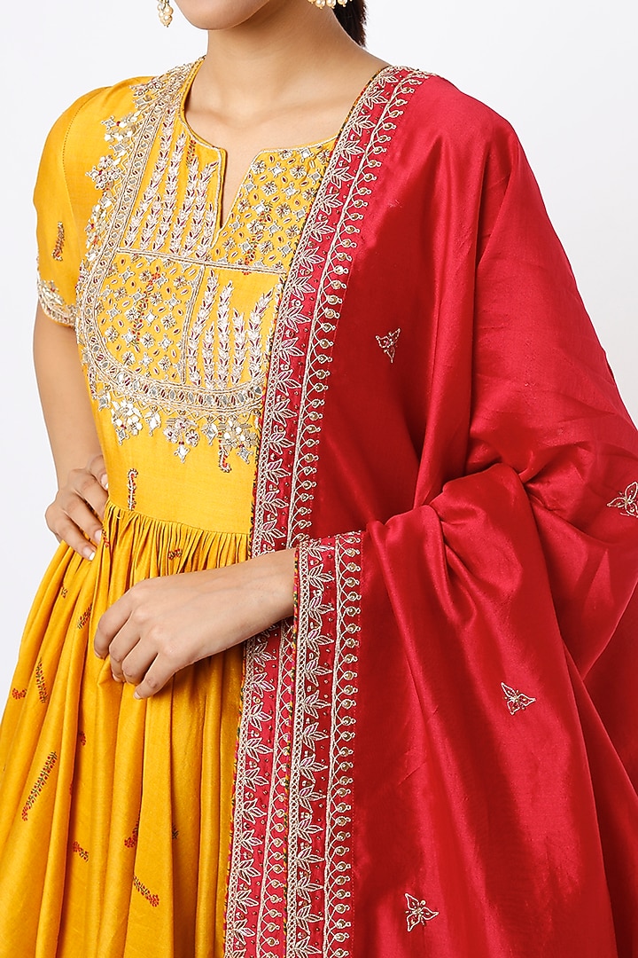 Mustard Chanderi Silk Gharara Set by Punit Balana at Pernia's Pop Up Shop