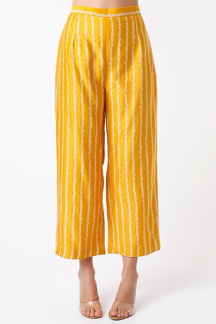 Mustard Bandhani Embroidered Kurta Set by Punit Balana at Pernia's Pop Up Shop