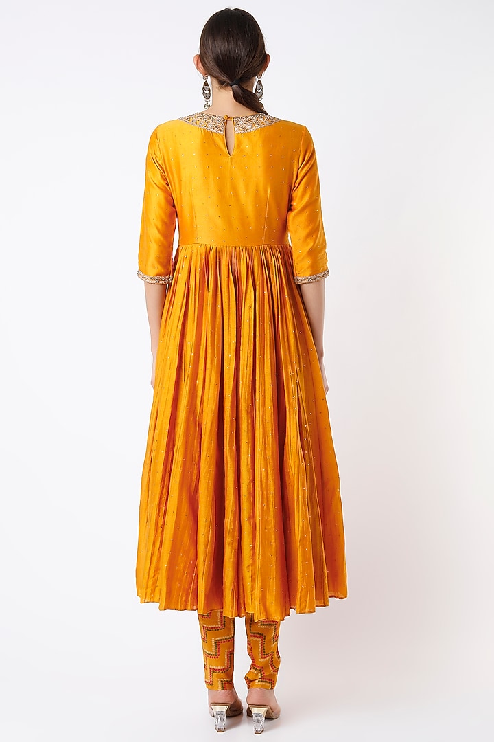 Mustard Embroidered Wedding Anarkali Set by Punit Balana at Pernia's Pop Up Shop