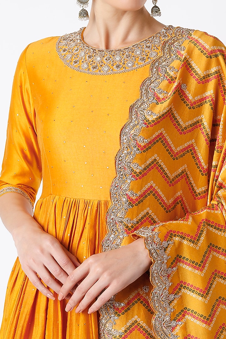 Mustard Embroidered Wedding Anarkali Set by Punit Balana at Pernia's Pop Up Shop