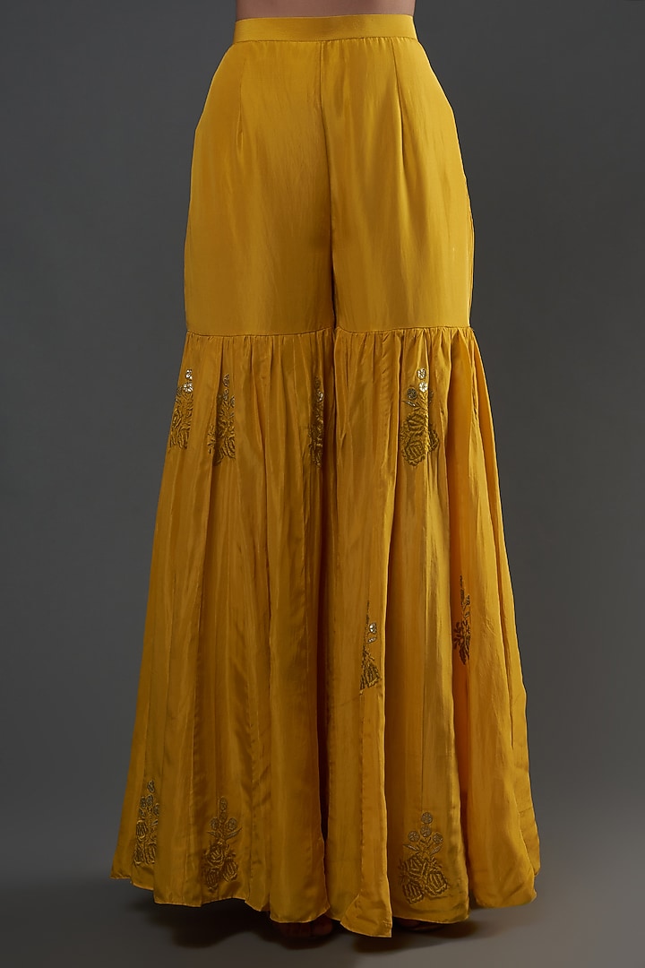 Yellow Satin Silk Gharara Set by Punit Balana at Pernia's Pop Up Shop