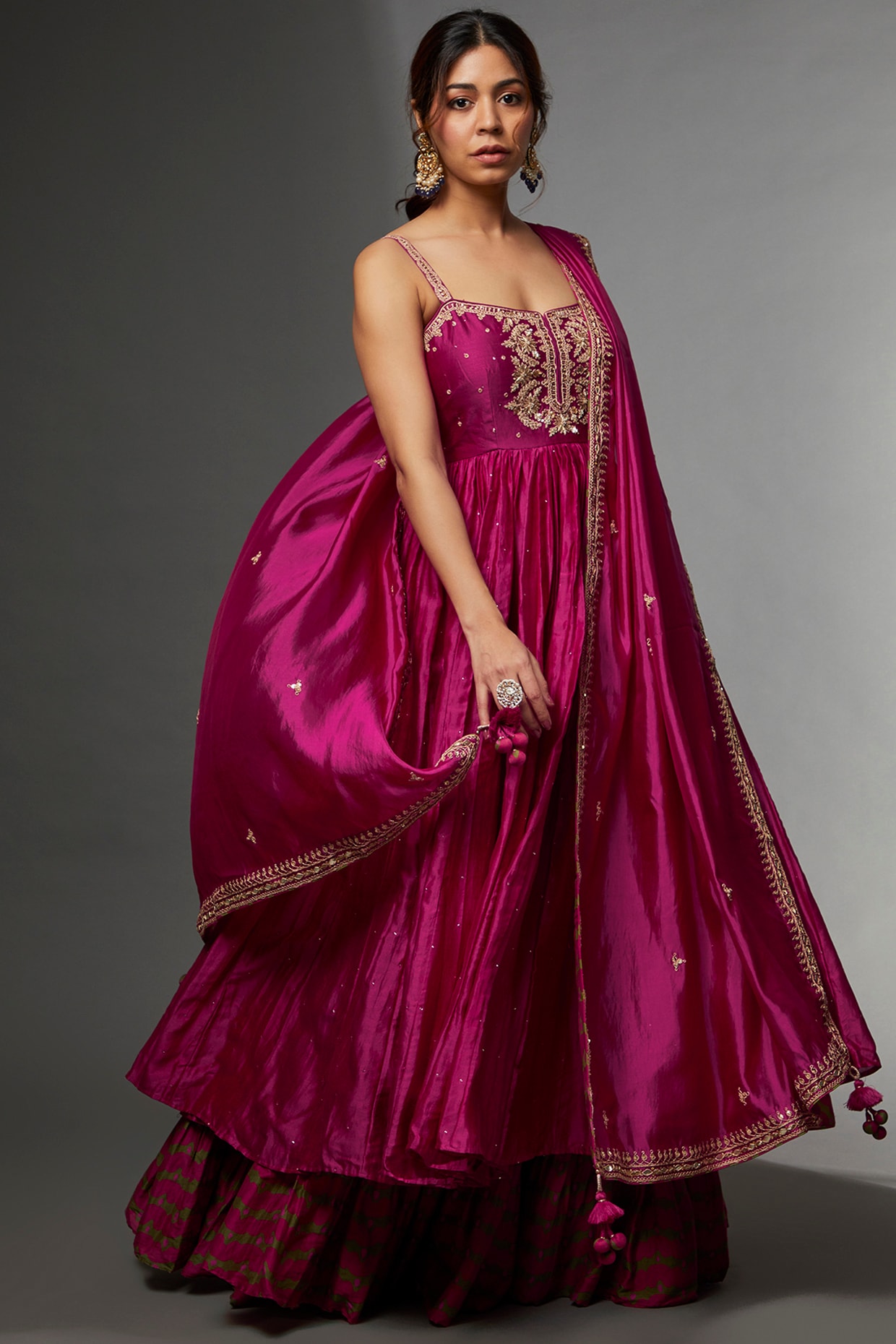Embroidered New Party Wear Silk Gown With Dupatta, Dark Pink at Rs 999 in  Surat