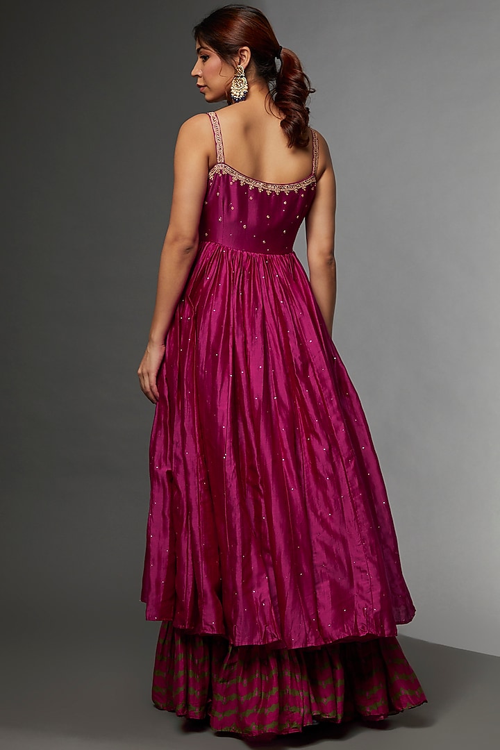 Rani Pink Chanderi Silk Embroidered Wedding Anarkali Set by Punit Balana at Pernia's Pop Up Shop