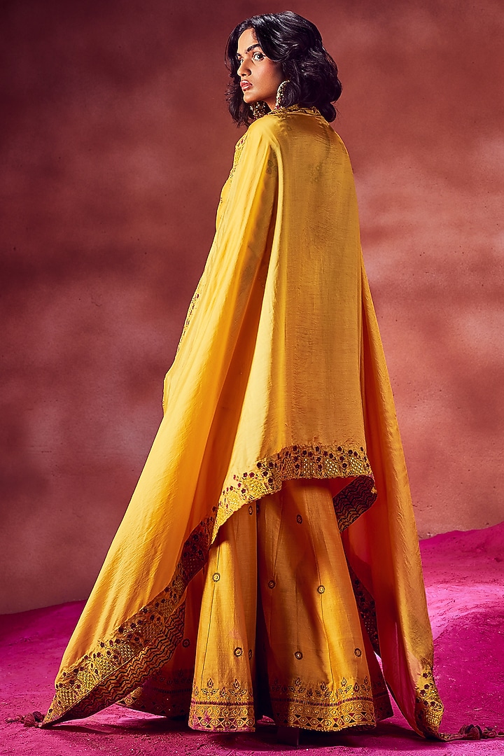 Yellow Chanderi Silk Wedding Sharara Set by Punit Balana at Pernia's Pop Up Shop