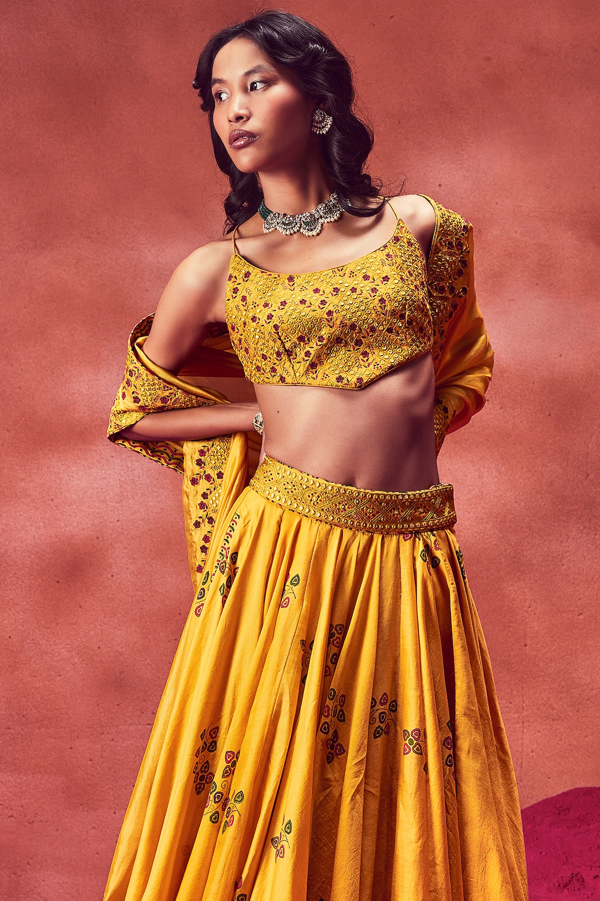 Purple Dobby cotton hand block printed, embroidered and tie and dye suit set with pure Chanderi dupatta