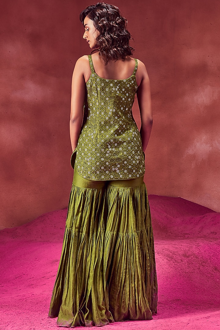 Olive Green Silk Gharara Set by Punit Balana at Pernia's Pop Up Shop