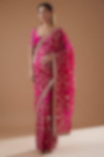 Rani Pink Organza Silk Embroidered Saree Set by Punit Balana