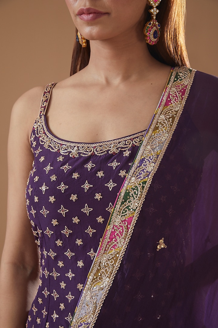 Purple Silk Organza Bridal Sharara Set by Punit Balana at Pernia's Pop Up Shop