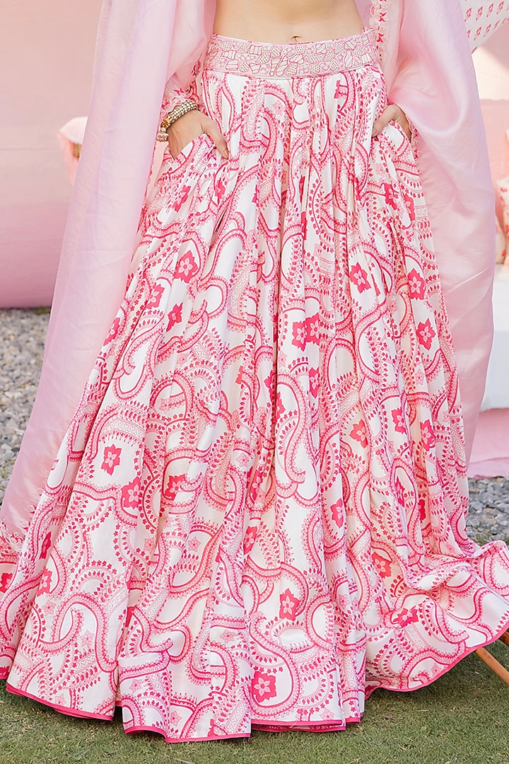 Ivory & Masoom Gulabi Silk Chanderi Printed Wedding Lehenga Set by Punit Balana at Pernia's Pop Up Shop