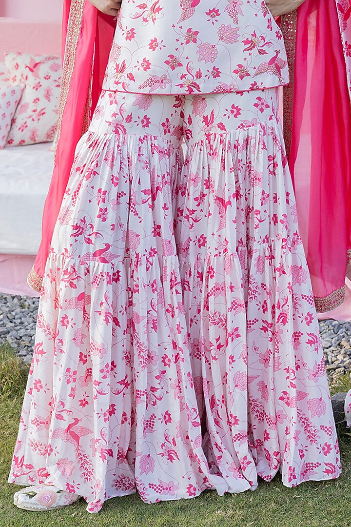 Ivory Silk Chanderi Printed Gharara Set by Punit Balana at Pernia's Pop Up Shop