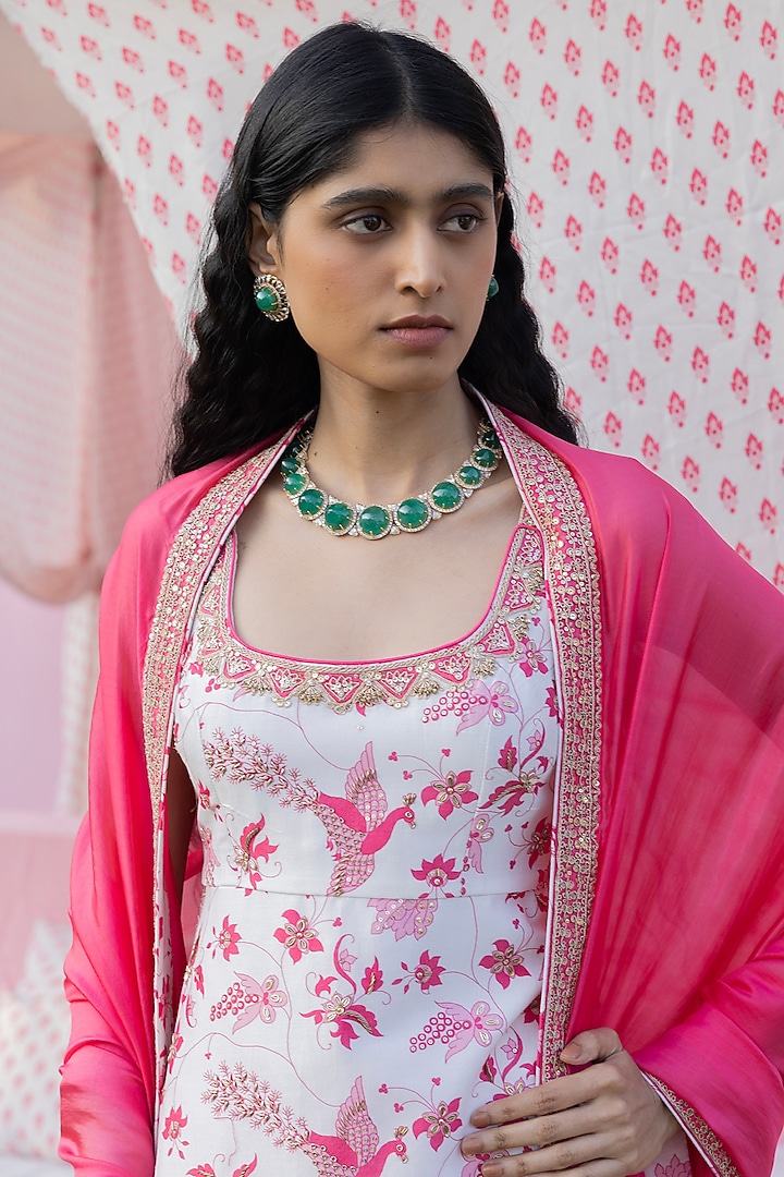 Ivory Silk Chanderi Printed Gharara Set by Punit Balana at Pernia's Pop Up Shop