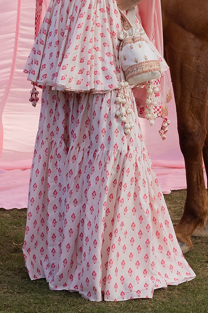Ivory Chanderi Silk Printed Gharara Set by Punit Balana at Pernia's Pop Up Shop