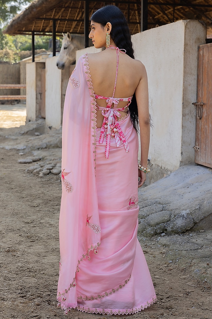 Gulabi Organza Silk Marodi Handwork Wedding Saree Set by Punit Balana at Pernia's Pop Up Shop
