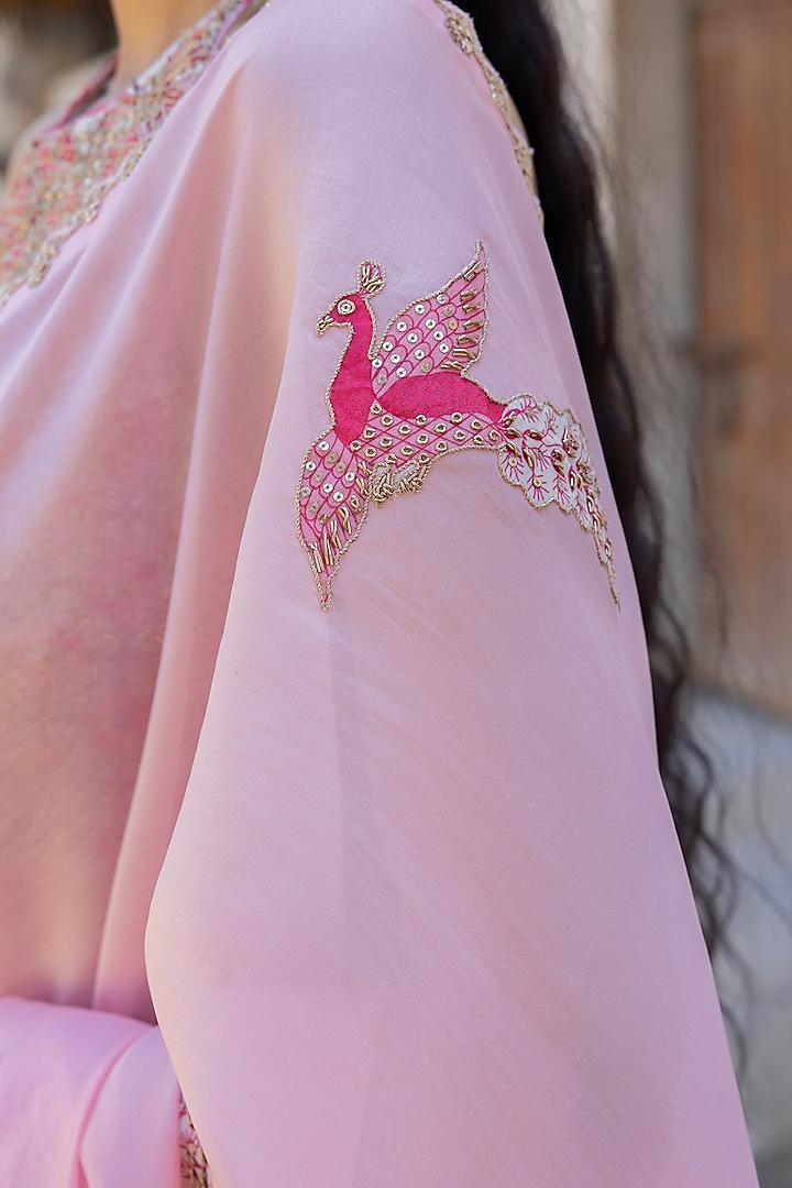 Gulabi Organza Silk Marodi Handwork Wedding Saree Set by Punit Balana at Pernia's Pop Up Shop