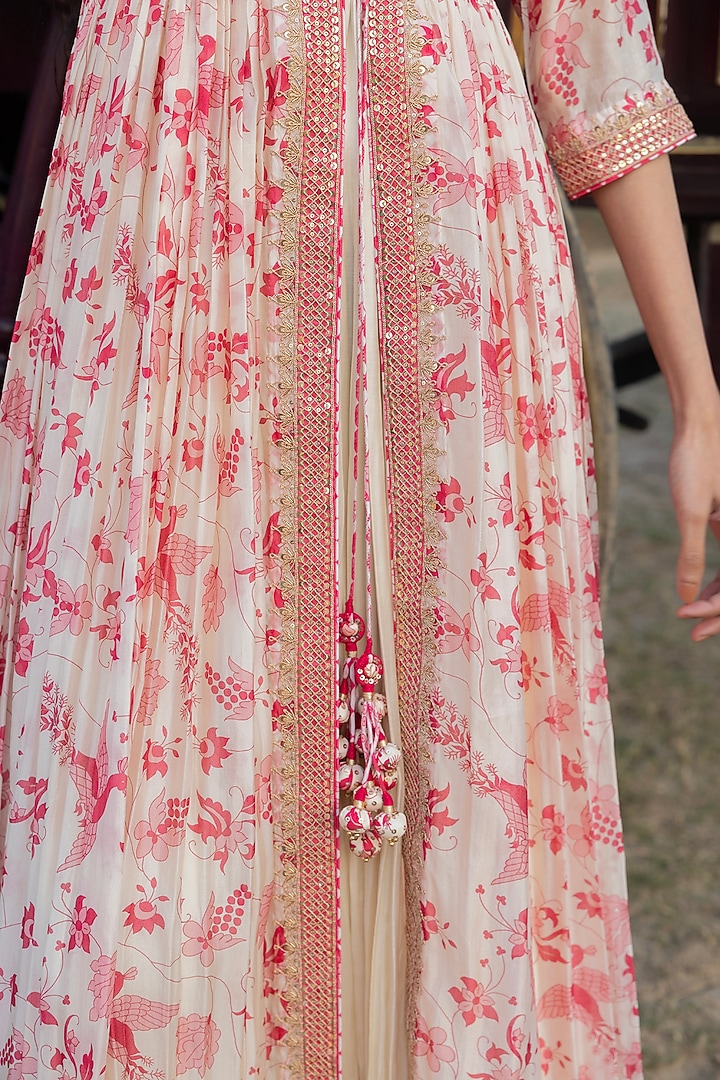 Ivory & Gulabi Organza Silk Printed Wedding Anarkali With Inner by Punit Balana at Pernia's Pop Up Shop
