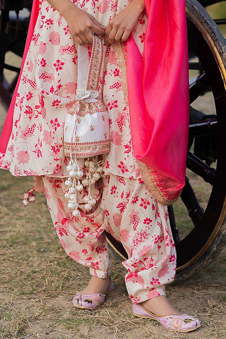 Ivory Silk Marodi Hand Embroidered Short Wedding Anarkali Set by Punit Balana at Pernia's Pop Up Shop