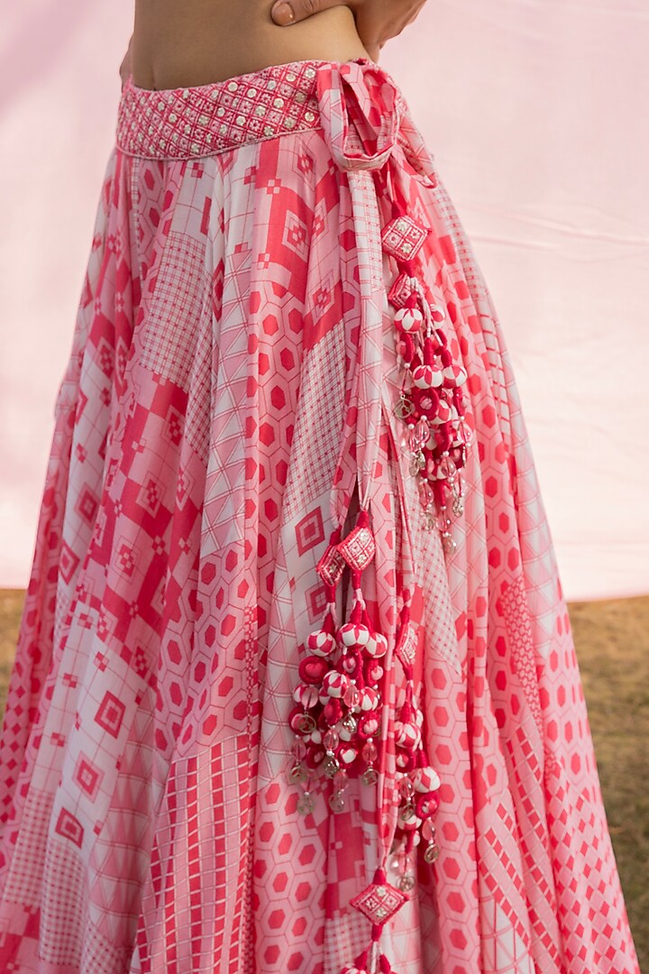 Ivory & Moonga Chanderi Silk Resham Coin Work & Printed Wedding Lehenga Set by Punit Balana at Pernia's Pop Up Shop