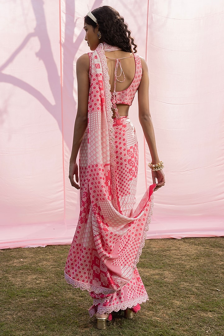 Ivory Satin Silk Resham Embroidered & Printed Wedding Saree Set by Punit Balana at Pernia's Pop Up Shop