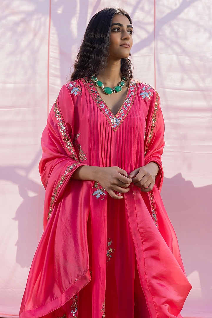 Moonga Silk Applique Patra Work Choga Kurta Set by Punit Balana at Pernia's Pop Up Shop