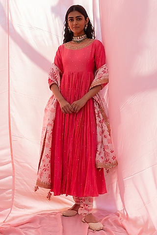 Moonga Chanderi Silk Anarkali Set by Punit Balana