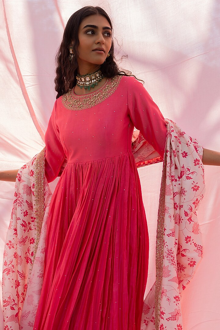 Moonga Chanderi Silk Wedding Anarkali Set by Punit Balana at Pernia's Pop Up Shop
