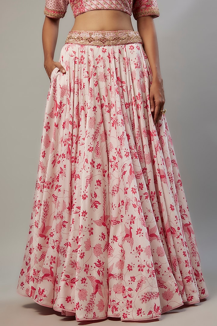 Ivory Silk Chanderi Floral Digital Printed Wedding Lehenga Set by Punit Balana at Pernia's Pop Up Shop