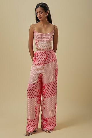 Ivory Satin Silk Resham Embroidered Jumpsuit by Punit Balana