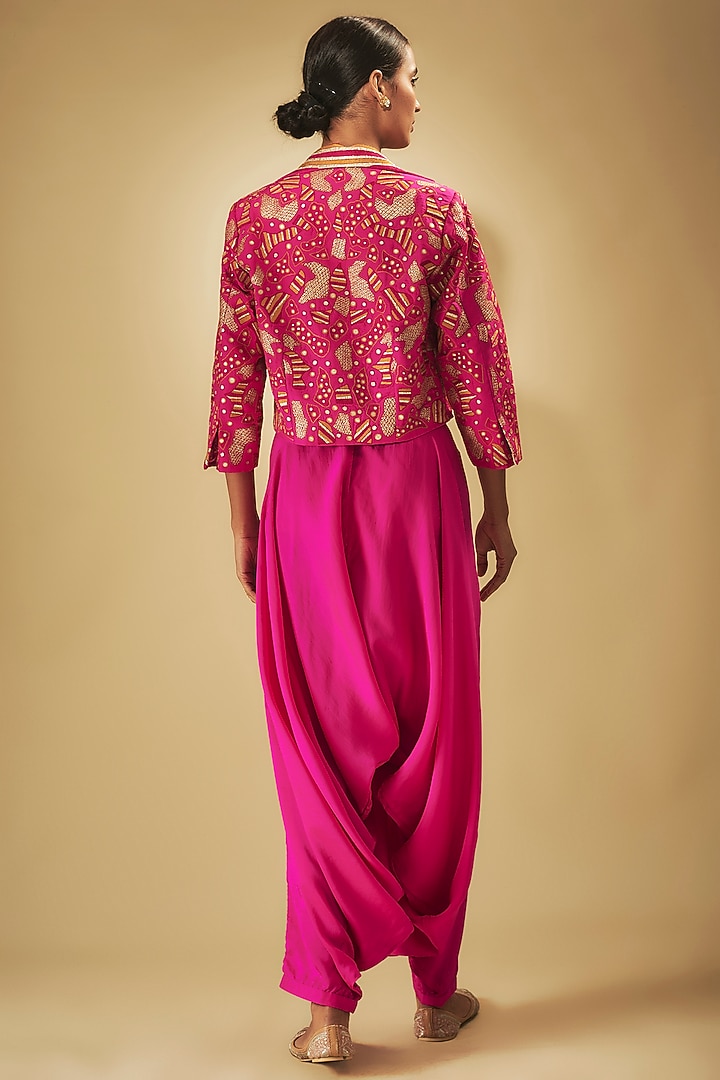 Pink Chanderi Silk Patchwork Jacket Set by Punit Balana at Pernia's Pop Up Shop
