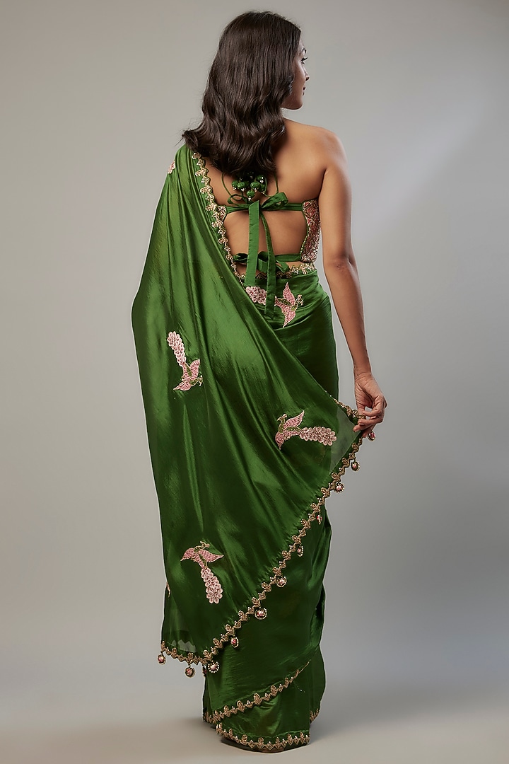 Green Silk Organza Marodi Embroidered Wedding Saree Set by Punit Balana at Pernia's Pop Up Shop