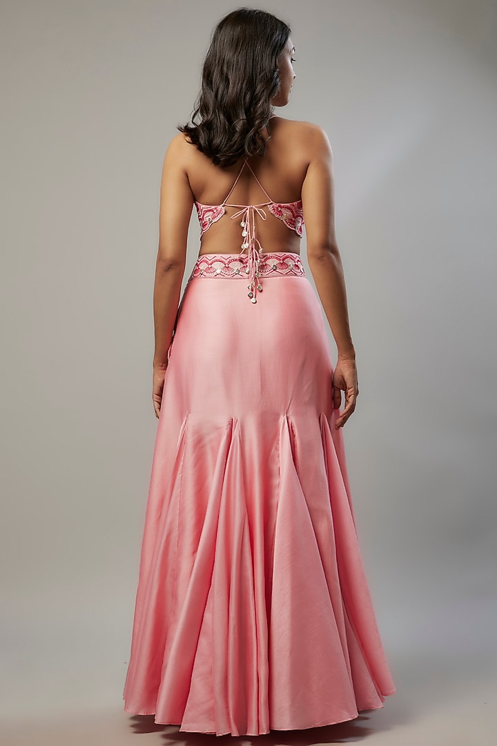 Pink Silk Chanderi Resham & Coin Machine Embroidered Wedding Lehenga Set by Punit Balana at Pernia's Pop Up Shop