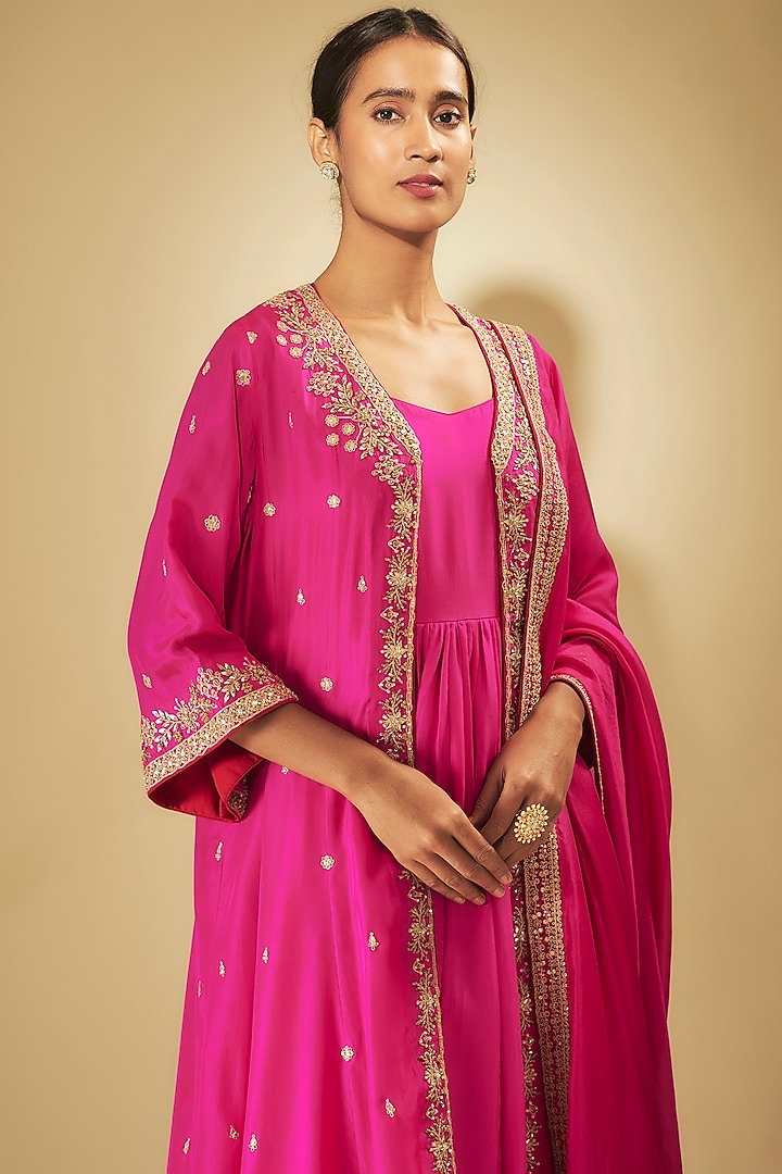 Pink Silk & Organza Silk Bridal Anarkali Set by Punit Balana at Pernia's Pop Up Shop