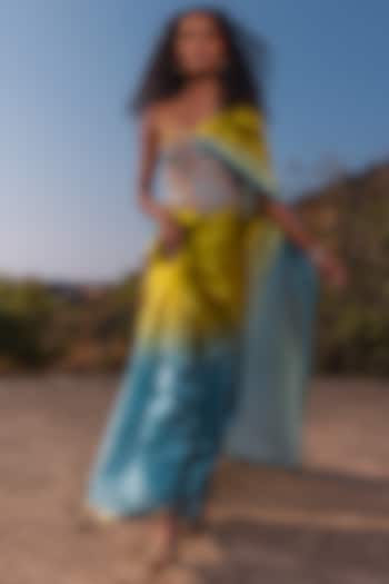 Mist Blue & Dry Henna Silk Organza Ombre Wedding Saree Set by Punit Balana at Pernia's Pop Up Shop