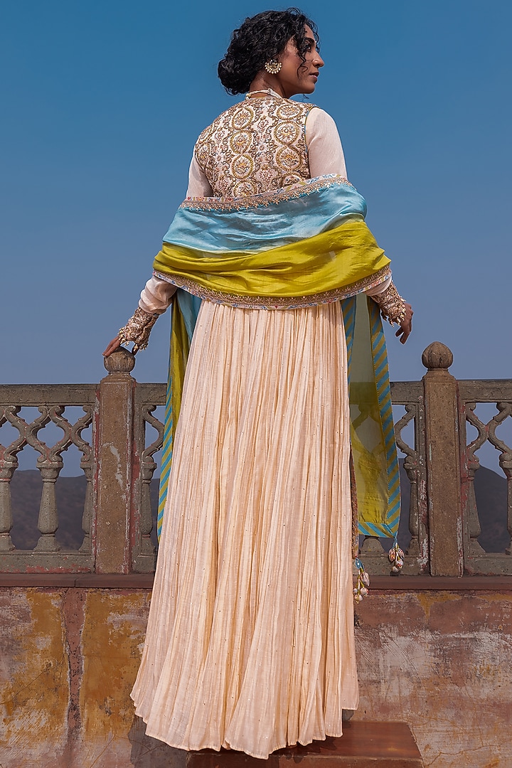 Multi-Colored Handloom Chanderi Anarkali Set by Punit Balana at Pernia's Pop Up Shop