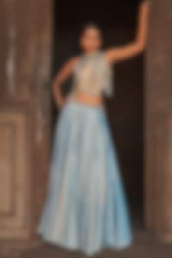 Mist Blue Tissue Silk Skirt Set by Punit Balana at Pernia's Pop Up Shop