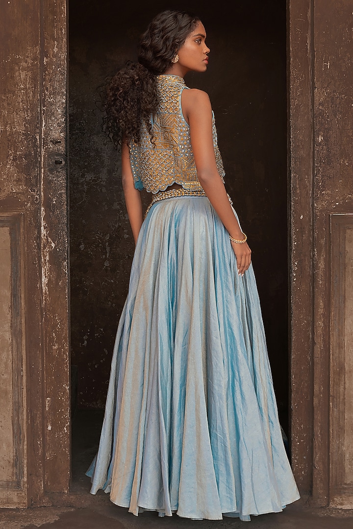Mist Blue Tissue Silk Skirt Set by Punit Balana at Pernia's Pop Up Shop