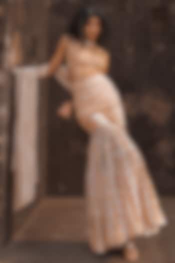 Buttercup-Colored Silk Chanderi Printed Gharara Set by Punit Balana at Pernia's Pop Up Shop