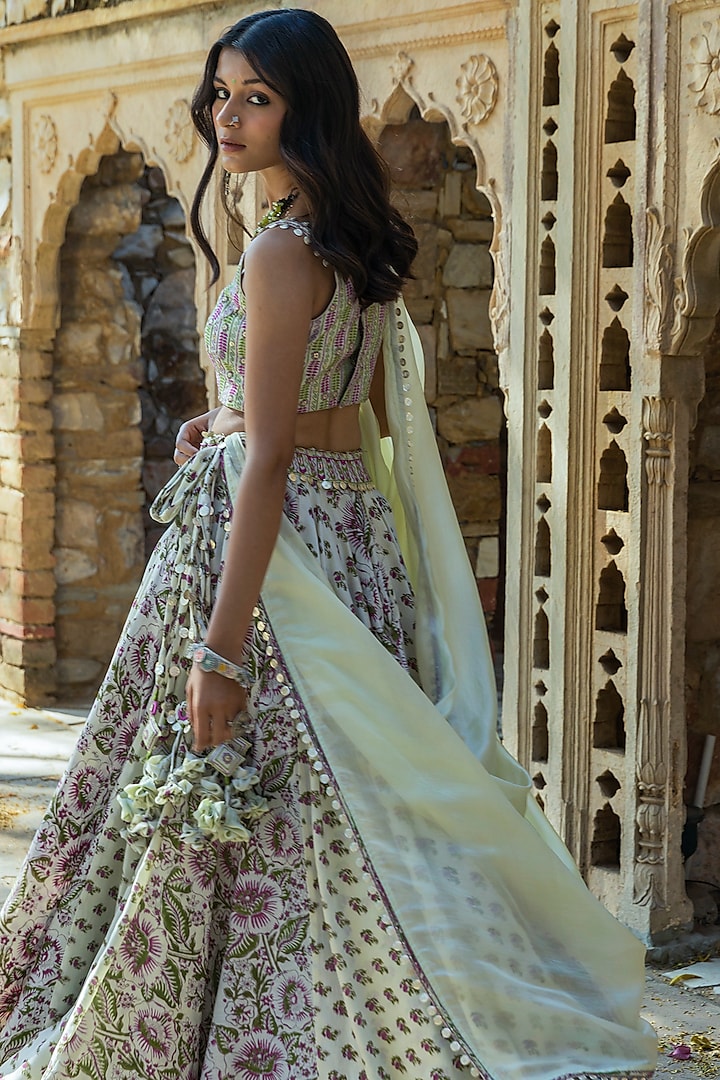 Mint Green embroidered Wedding Lehenga Set by Punit Balana at Pernia's Pop Up Shop