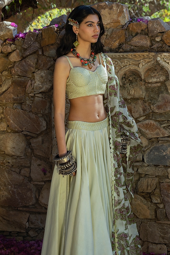 Mint Green Embroidered Wedding Lehenga Set by Punit Balana at Pernia's Pop Up Shop