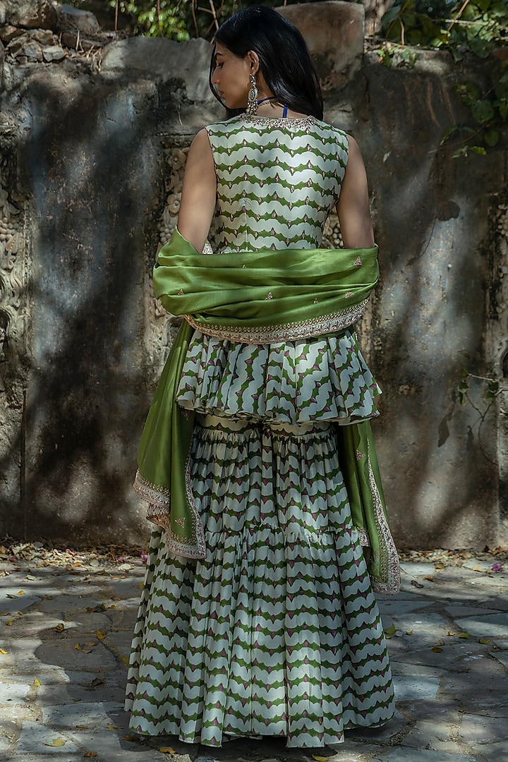 Mint Green Silk Chanderi Gharara Set by Punit Balana at Pernia's Pop Up Shop