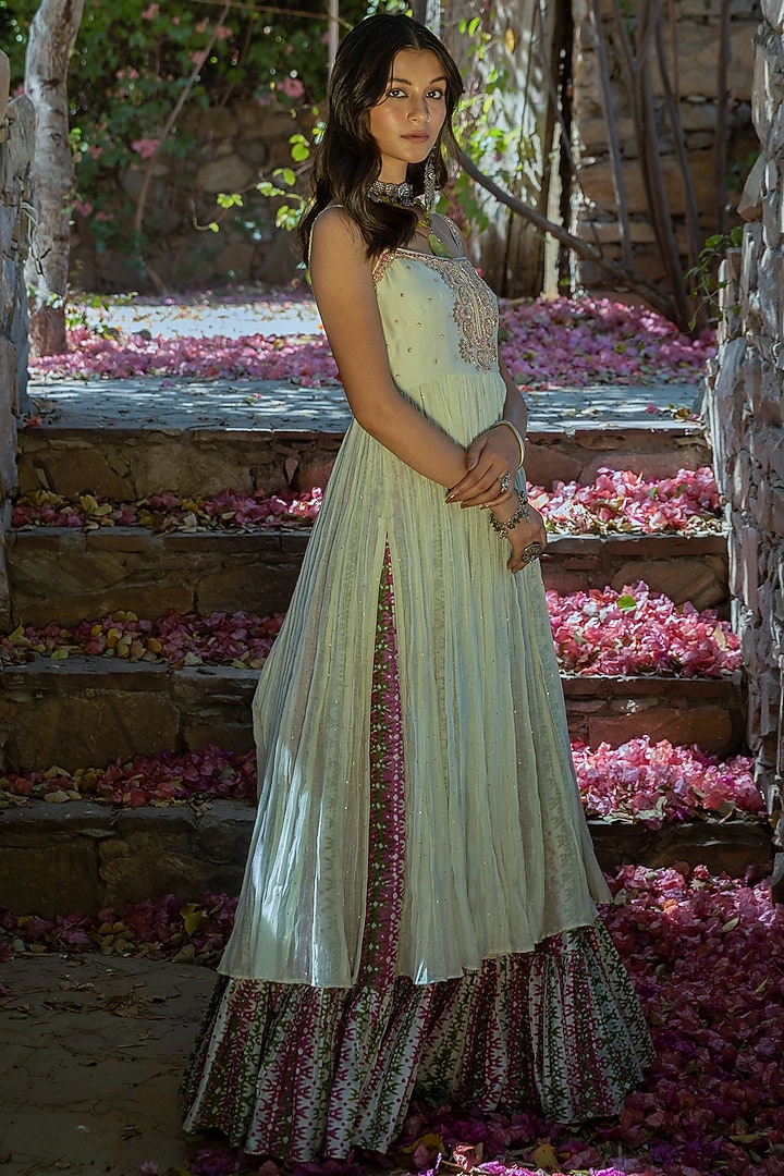 Mint Green Embroidered Wedding Sharara Set by Punit Balana at Pernia's Pop Up Shop