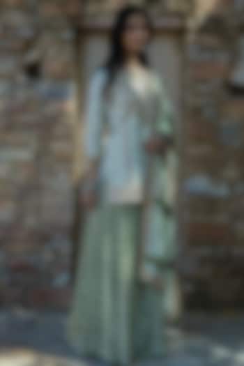 Mint Green Silk Chanderi Embroidered Wedding Sharara Set by Punit Balana at Pernia's Pop Up Shop