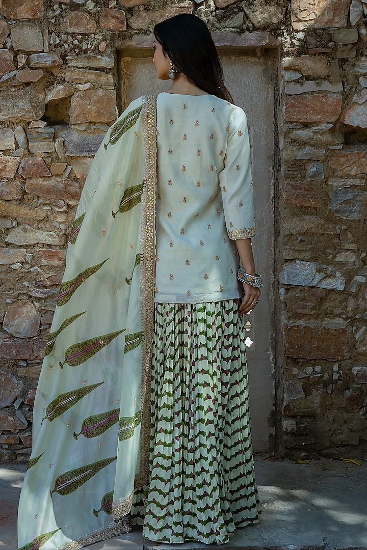 Mint Green Silk Chanderi Embroidered Wedding Sharara Set by Punit Balana at Pernia's Pop Up Shop