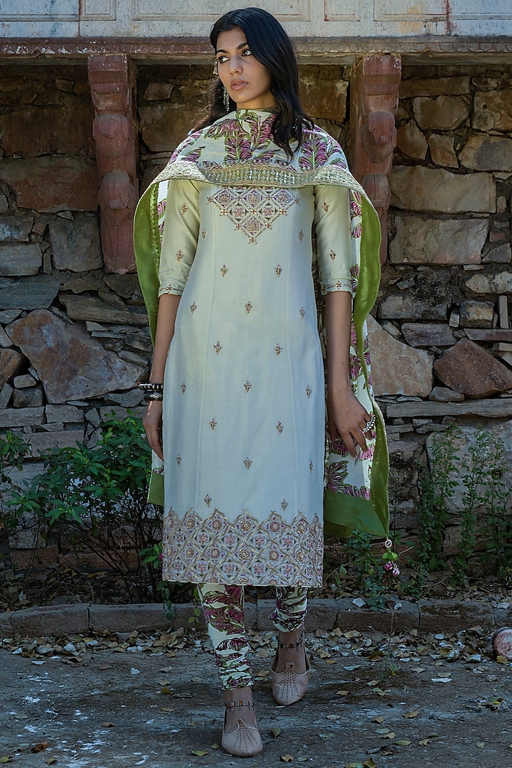 Mint Green EMbroidered Straight Kurta Set by Punit Balana