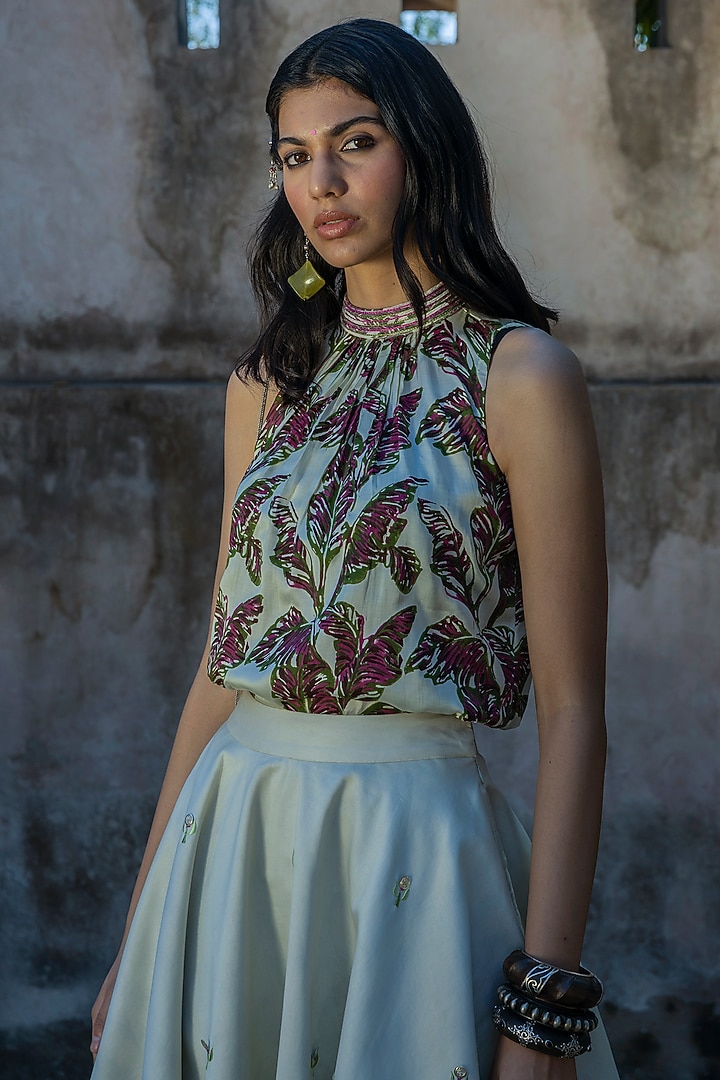 Mint Green Printed Skirt Set by Punit Balana at Pernia's Pop Up Shop
