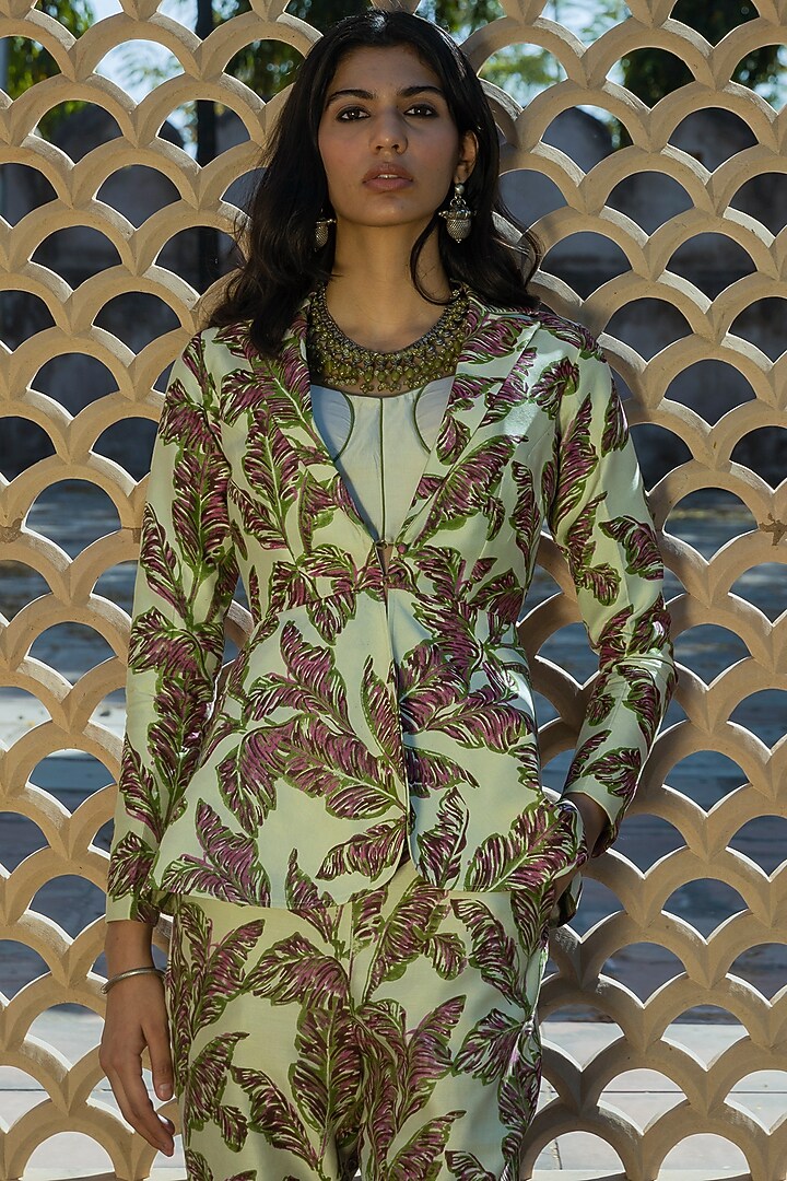 Mint Green Printed Pant Set by Punit Balana at Pernia's Pop Up Shop
