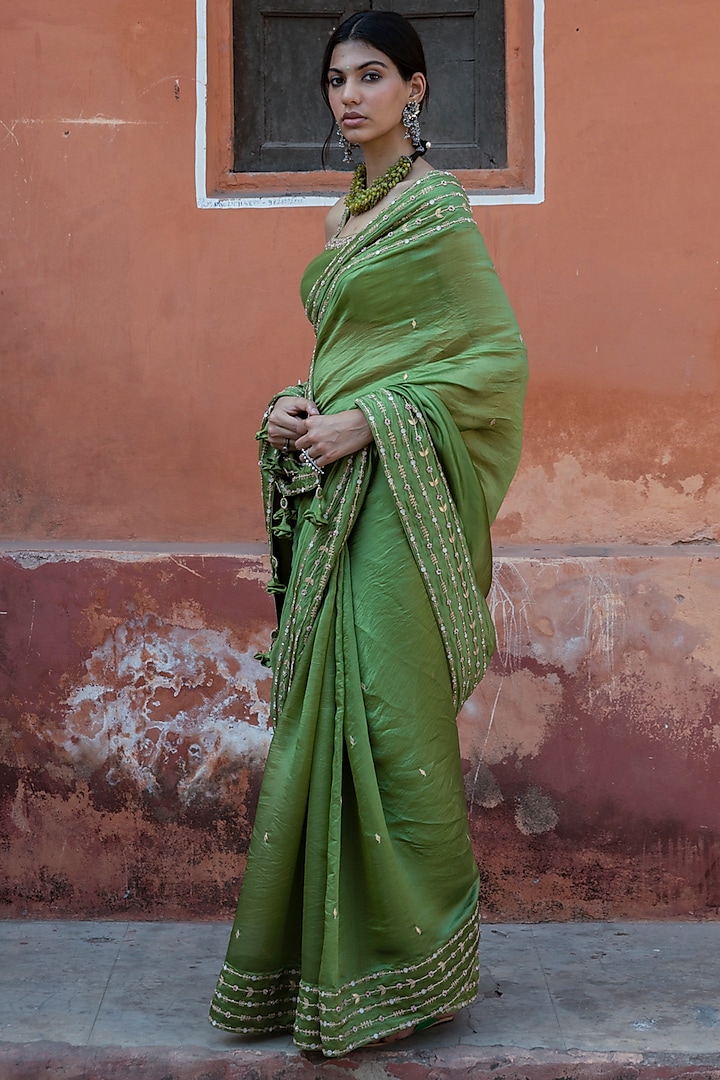 Green Embroidered Wedding Saree Set by Punit Balana at Pernia's Pop Up Shop