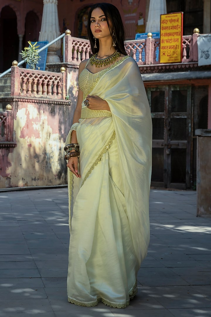 Mint Green Embroidered Wedding Saree by Punit Balana at Pernia's Pop Up Shop