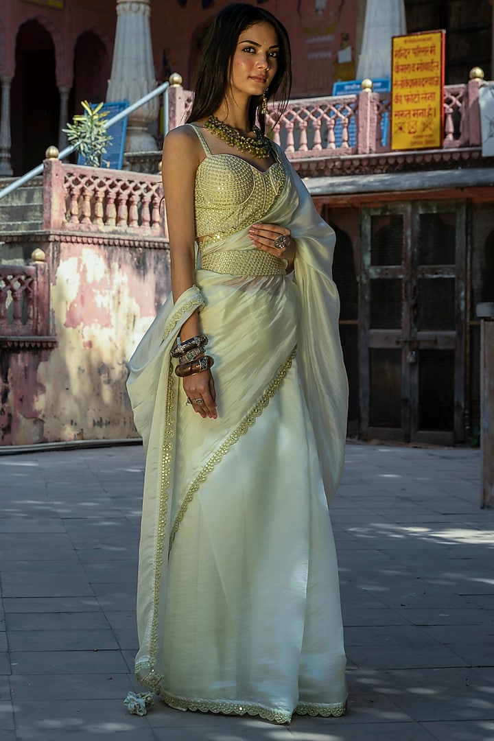 Mint Green Embroidered Wedding Saree by Punit Balana at Pernia's Pop Up Shop