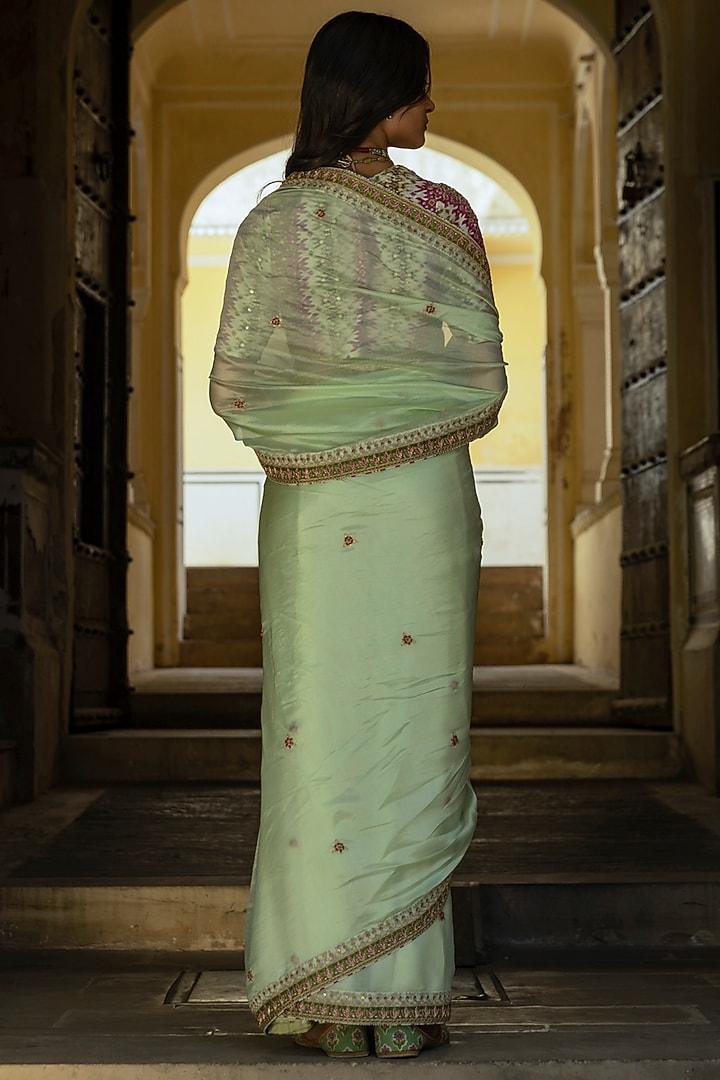 Mint Green Hand Embroidered Wedding Saree Set by Punit Balana at Pernia's Pop Up Shop
