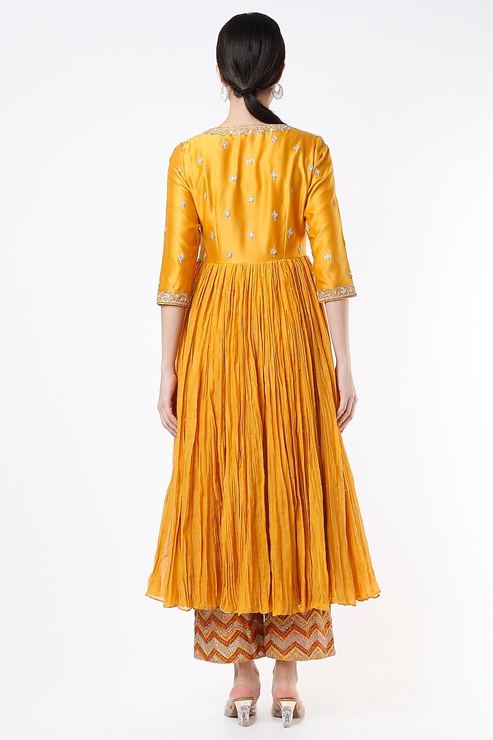 Mustard Embroidered Wedding Anarkali Set by Punit Balana at Pernia's Pop Up Shop